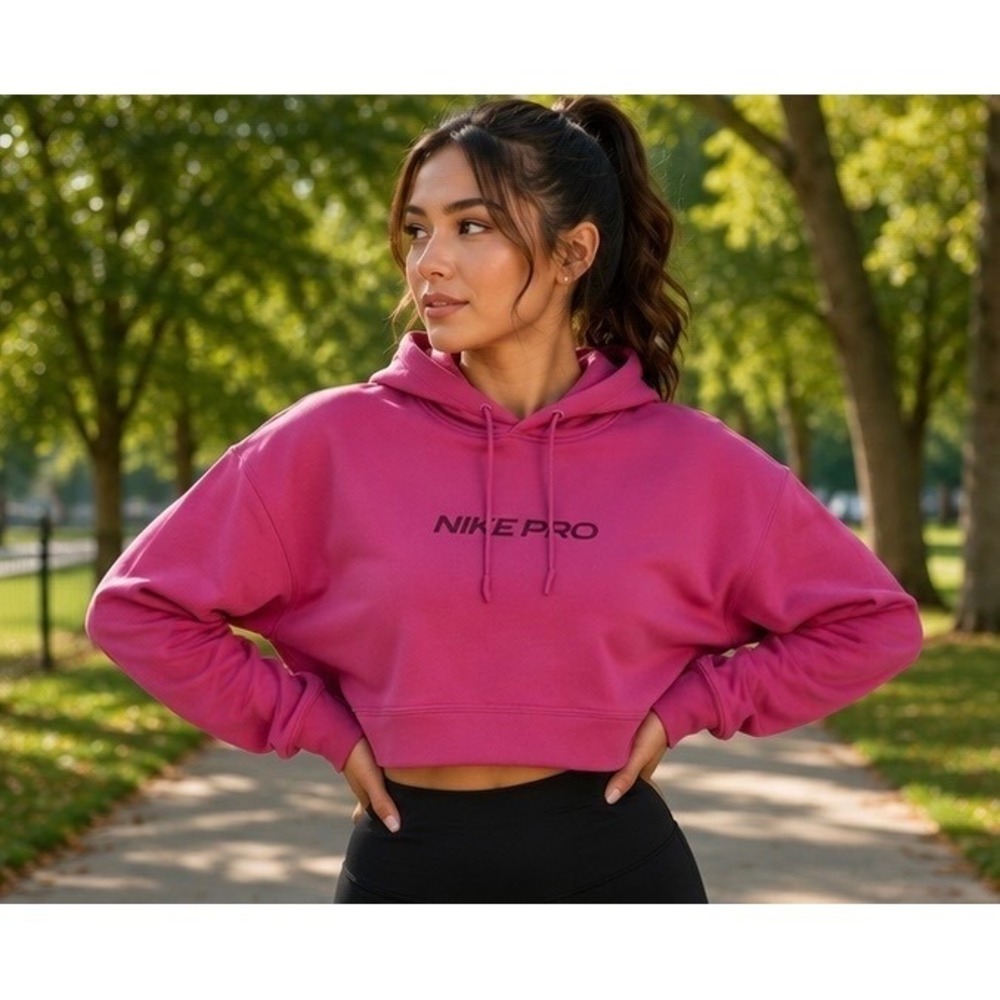 Nike Pro Hoodie Women Small Sample Pink Therma-FIT Cropped Training Barbiecore